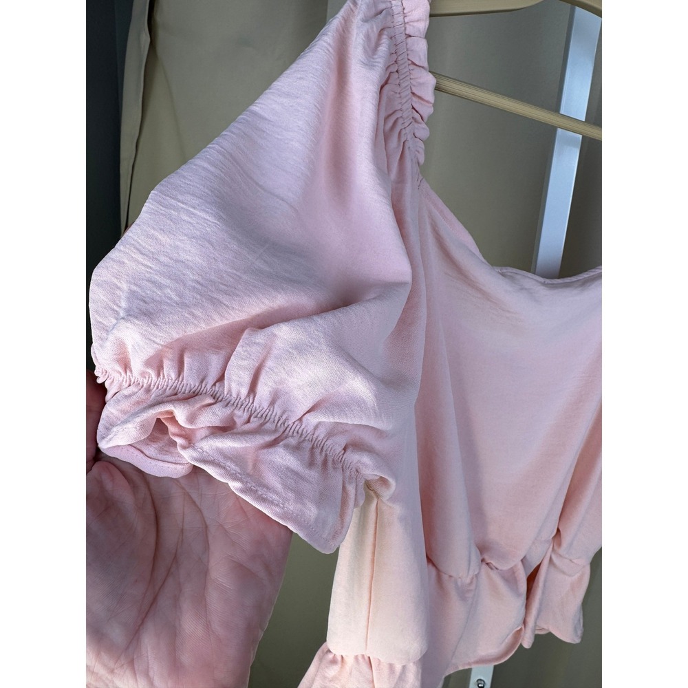 NWT Altar'd State Dusty Pink Ruched Peplum Top Puff Sleeve Blouse L - Picture 6 of 6